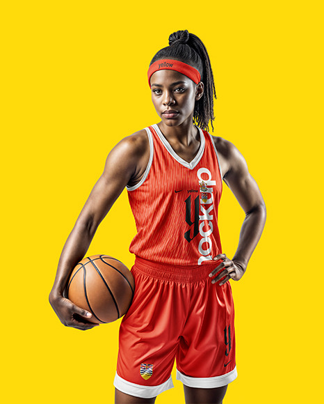 Woman Wearing a V-Neck Basketball Jersey and Shorts Mockup