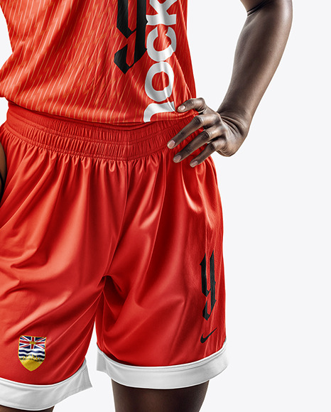 Woman Wearing a V-Neck Basketball Jersey and Shorts Mockup