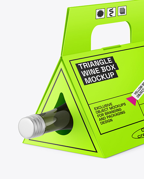 Triangular Box with Wine Bottle Mockup