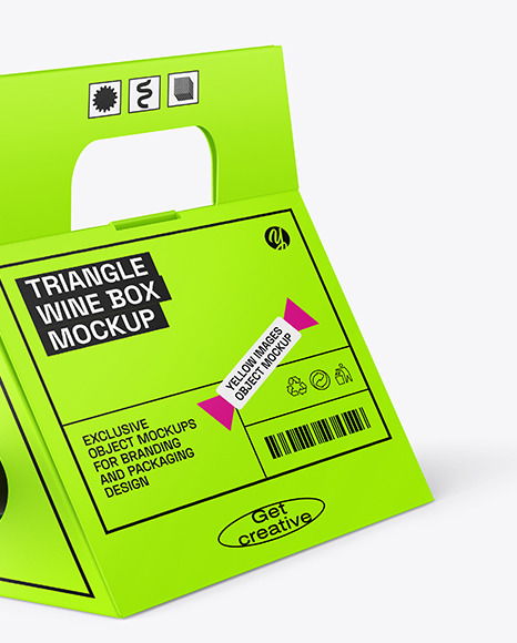 Triangular Box with Wine Bottle Mockup