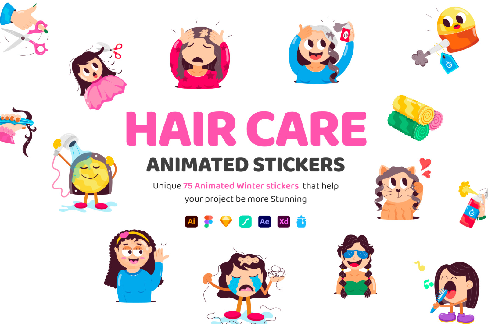 Animated Hair Care Stickers Animated Hair Care Stickers