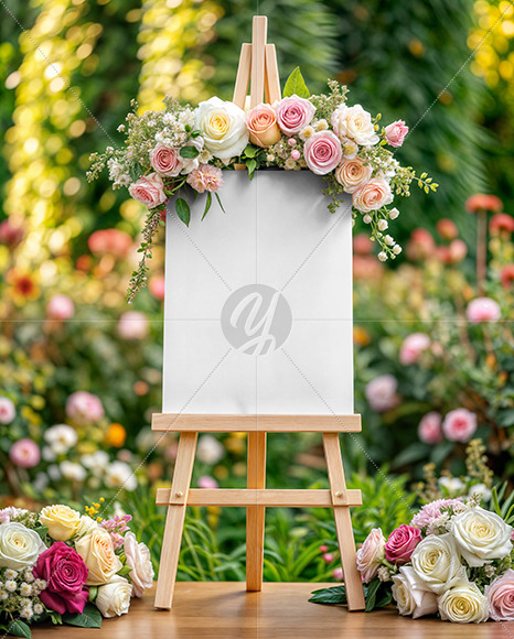 Wedding Easel with Flowers Mockup