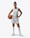 Black Woman Wearing a Full Basketball Kit with Ball Mockup