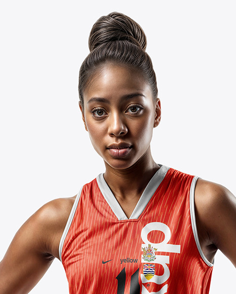 Black Woman Wearing a Full Basketball Kit with Ball Mockup