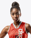 Black Woman Wearing a Full Basketball Kit with Ball Mockup
