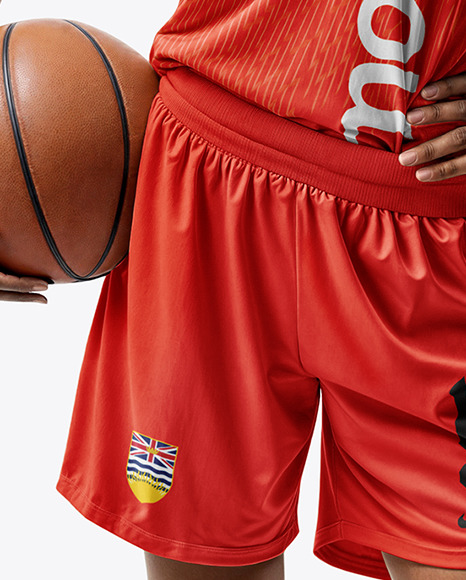 Black Woman Wearing a Full Basketball Kit with Ball Mockup