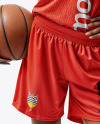 Black Woman Wearing a Full Basketball Kit with Ball Mockup