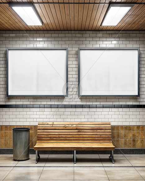 Two Framed Posters on a Subway Station Wall Mockup
