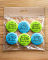6 Pin-Back Buttons in Transparent Plastic Pack Mockup
