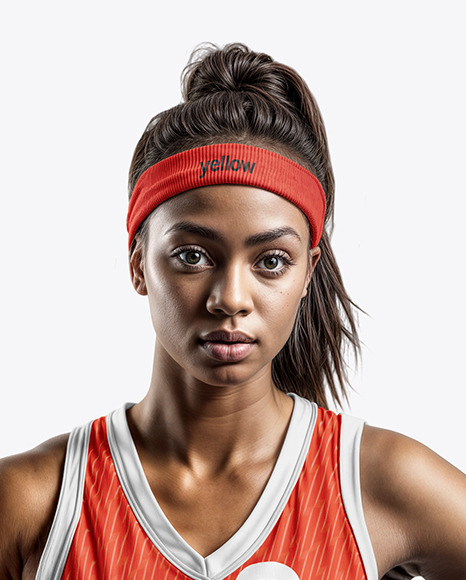 Female Basketball Player Wearing a V-Neck Jersey and Shorts Mockup