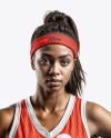 Female Basketball Player Wearing a V-Neck Jersey and Shorts Mockup