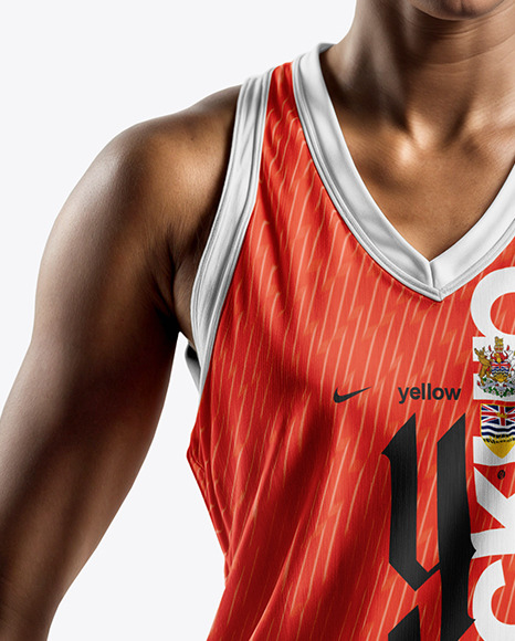 Female Basketball Player Wearing a V-Neck Jersey and Shorts Mockup