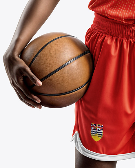 Female Basketball Player Wearing a V-Neck Jersey and Shorts Mockup