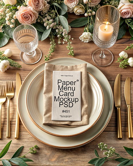 Paper Menu Card on a Served Table Mockup - Wrinkled paper mockup