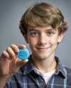 Teenage Boy Holding a Pin Button Mockup