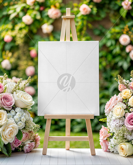 Wedding Welcome Easel with Flowers Mockup