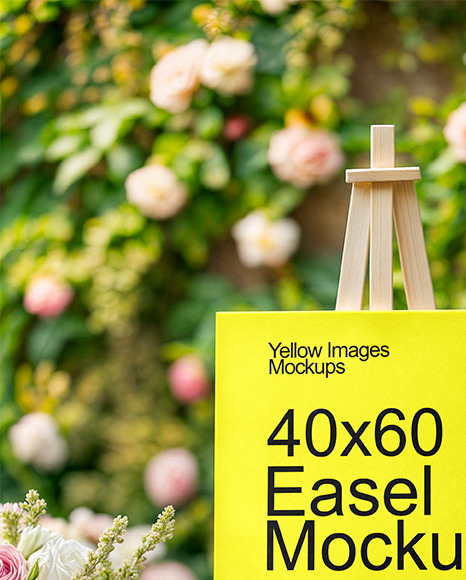 Wedding Welcome Easel with Flowers Mockup