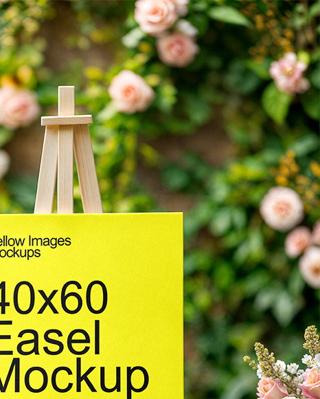 Wedding Welcome Easel with Flowers Mockup