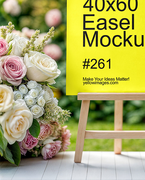 Wedding Welcome Easel with Flowers Mockup