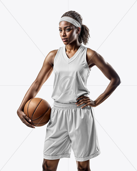 Woman Wearing a V-Neck Basketball Jersey and Shorts Mockup