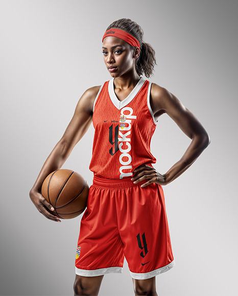 Woman Wearing a V-Neck Basketball Jersey and Shorts Mockup