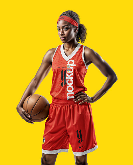 Woman Wearing a V-Neck Basketball Jersey and Shorts Mockup