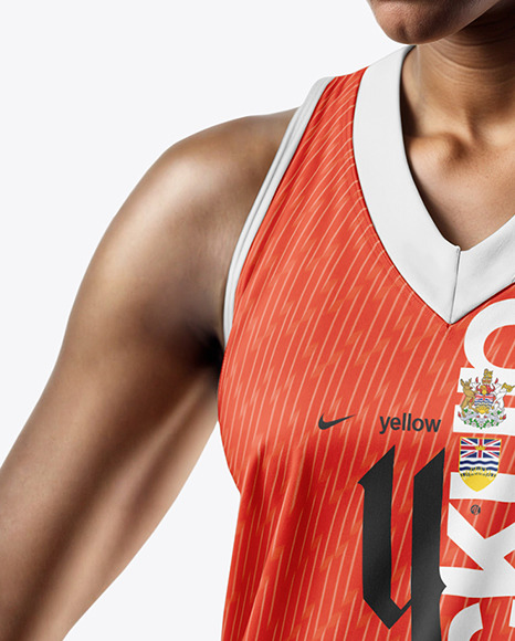 Woman Wearing a V-Neck Basketball Jersey and Shorts Mockup