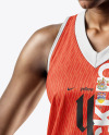 Woman Wearing a V-Neck Basketball Jersey and Shorts Mockup