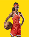 Female Basketball Player Wearing a V-Neck Jersey and Shorts Mockup