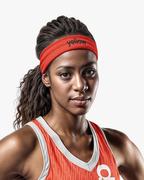 Female Basketball Player Wearing a V-Neck Jersey and Shorts Mockup