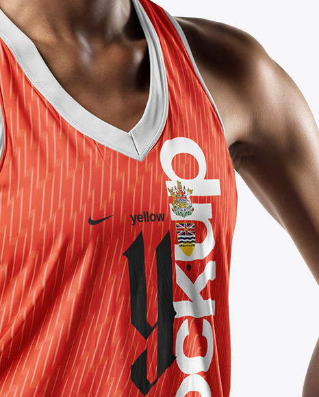 Female Basketball Player Wearing a V-Neck Jersey and Shorts Mockup