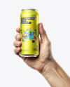 Aluminum Can in a Man's Hand Mockup
