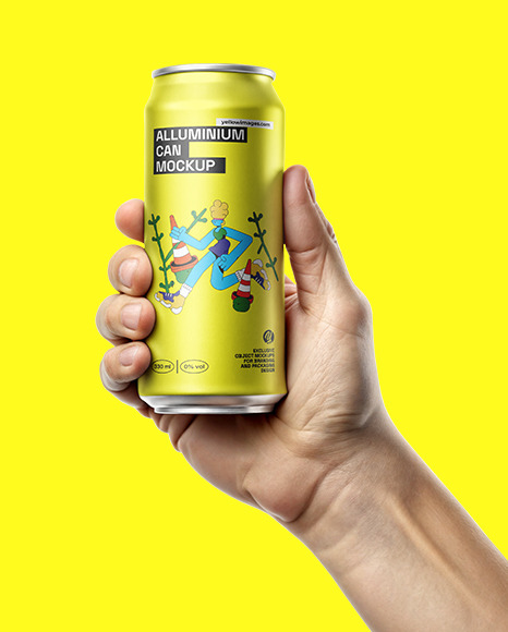 Aluminum Can in a Man's Hand Mockup