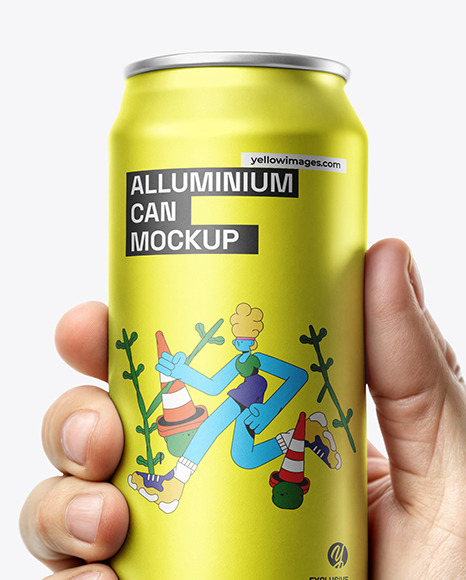Aluminum Can in a Man's Hand Mockup