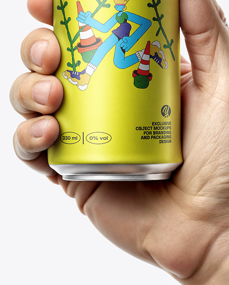 Aluminum Can in a Man's Hand Mockup