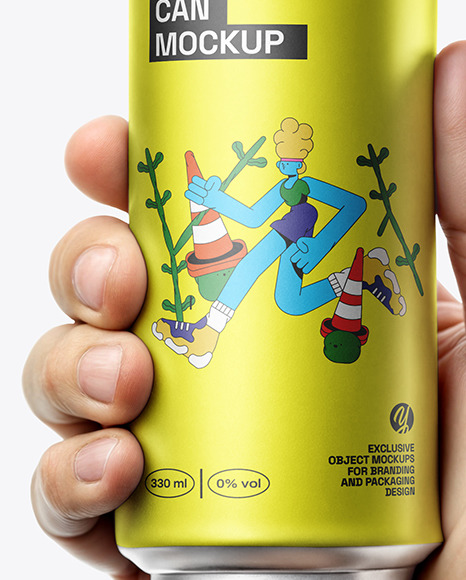 Aluminum Can in a Man's Hand Mockup