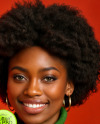 Black Woman Holding a Pin-Back Button Mockup