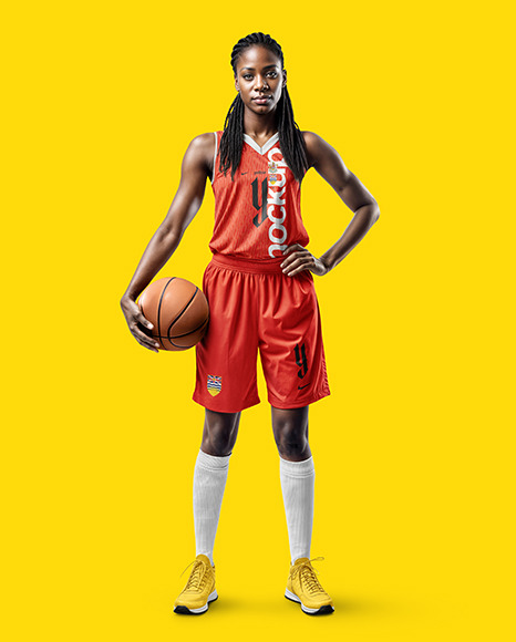 Black Woman with Braids Wearing a Full Basketball Kit Mockup