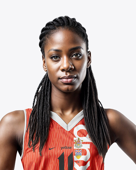 Black Woman with Braids Wearing a Full Basketball Kit Mockup