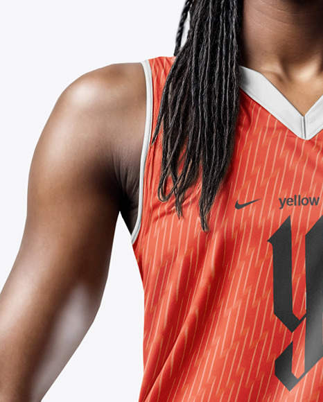 Black Woman with Braids Wearing a Full Basketball Kit Mockup