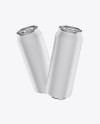 Two 500ml Matte Metallic Aluminium Cans W/ Matte Finish Mockup