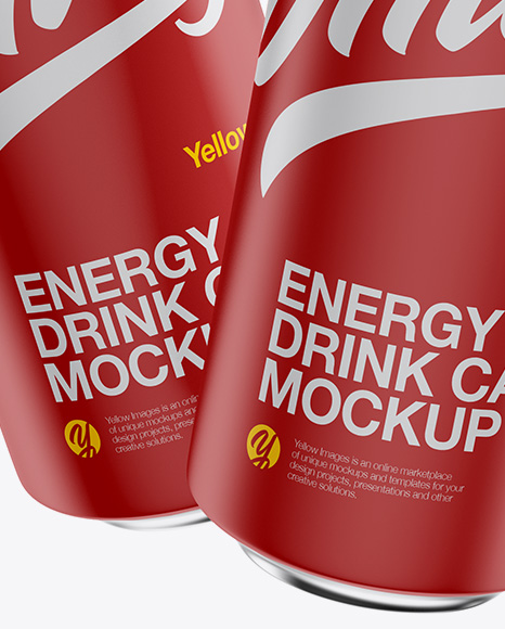 Two 500ml Matte Metallic Aluminium Cans W/ Matte Finish Mockup