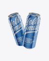 Two 500ml Metallic Aluminium Cans W/ Condensation Mockup