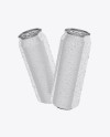 Two 500ml Metallic Aluminium Cans W/ Glossy Finish & Condensation Mockup