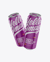 Two 500ml Metallic Aluminium Cans W/ Glossy Finish &amp; Condensation Mockup