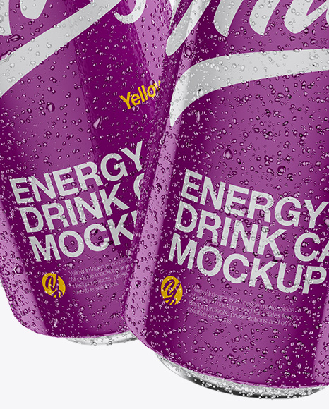 Two 500ml Metallic Aluminium Cans W/ Glossy Finish & Condensation Mockup