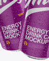 Two 500ml Metallic Aluminium Cans W/ Glossy Finish & Condensation Mockup