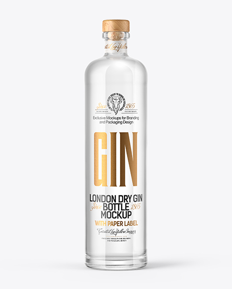 Dry Gin Bottle with Wooden Cap Mockup