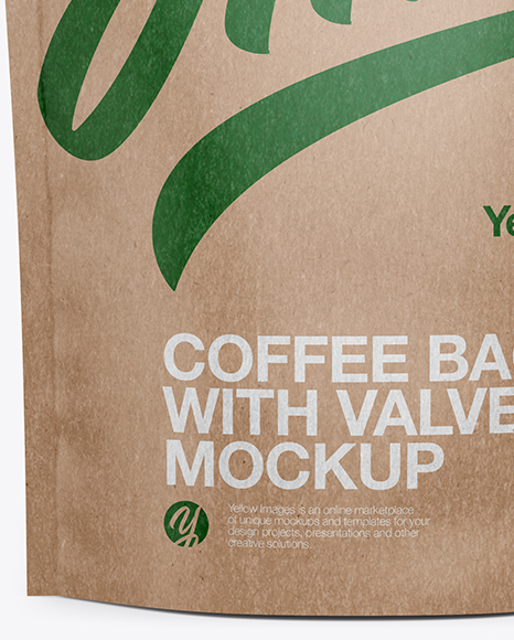 Kraft Coffee Bag W/ Valve Mockup - Front View