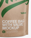 Kraft Coffee Bag W/ Valve Mockup - Half Side View